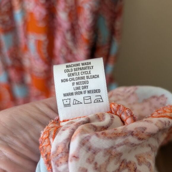 Ivy Street Sleeveless Maxi Sundress Women's Medium Orange Paisley Smocked Waist - Picture 8 of 8